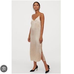 H&M CHAMPAGNE MIDI SLIP DRESS SIZE 2